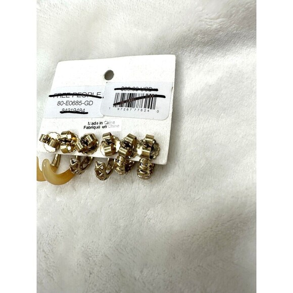 NEW Free People Small Half Hoop Stud Set Gold Mulitcolor 3 Pack Boho Chic Dainty - Picture 4 of 4